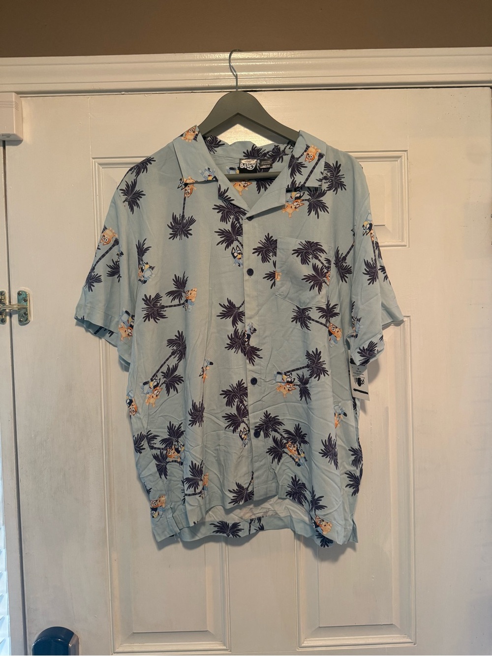 Men's Light Blue Tropical Palm Short-Sleeve Button-Down Shirt